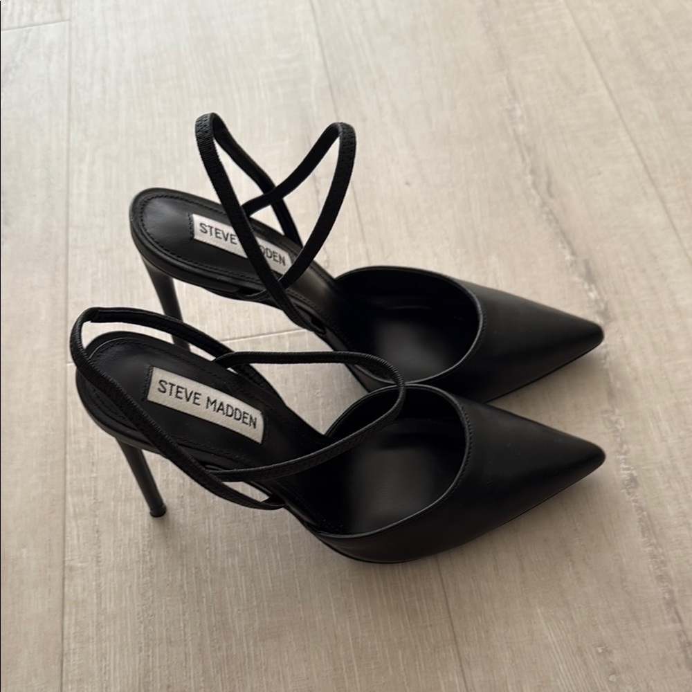 Steve Madden Valentine Black Heels | Strappy Pointed Toe Stilettos Size 7.5